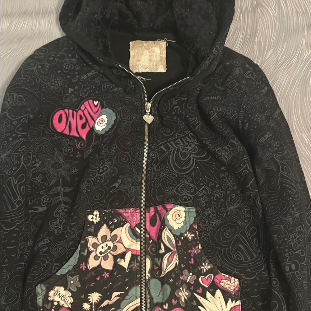 O'Neill Black Hoodie with Colorful Floral Design